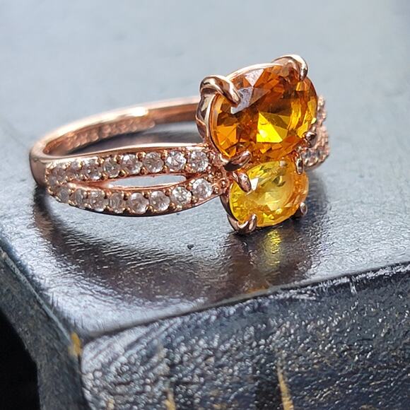 Elegant Rose Gold Plated Simulated Citrine Ring, Size 7 - Picture 2 of 9